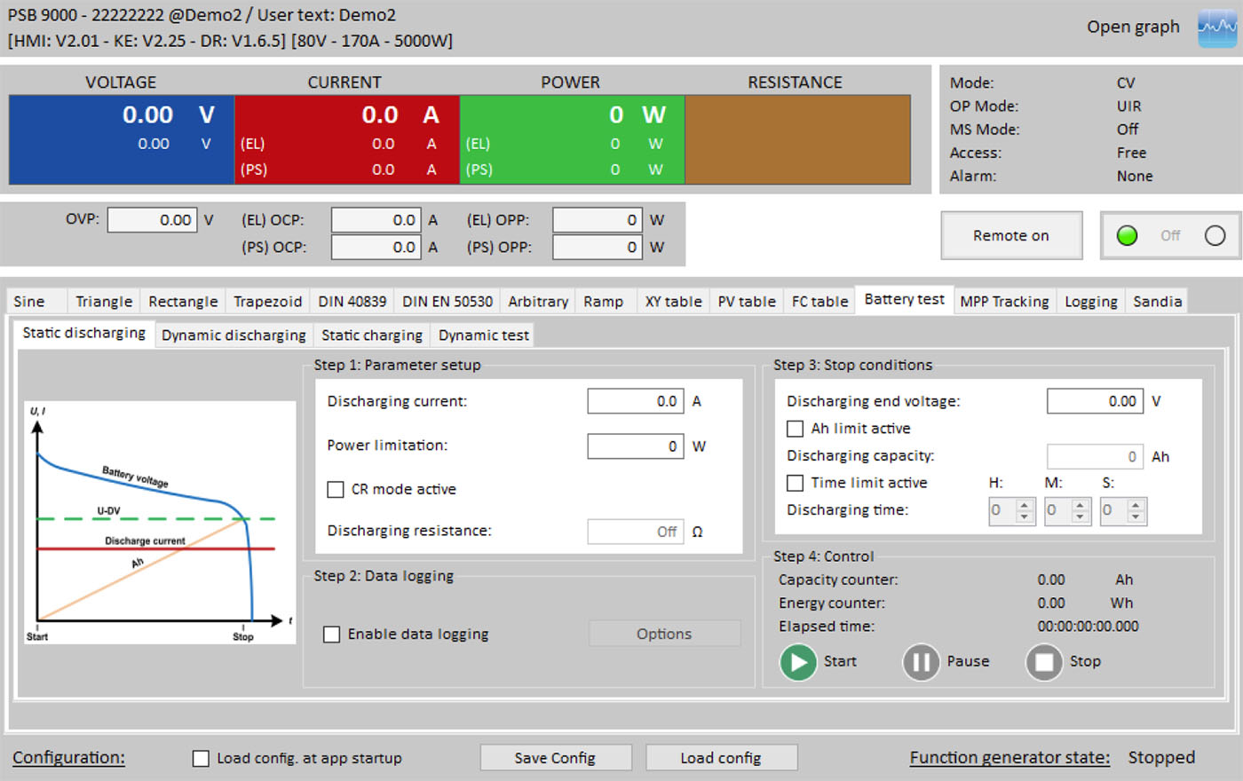 Battery test function in EAs Power Control Software